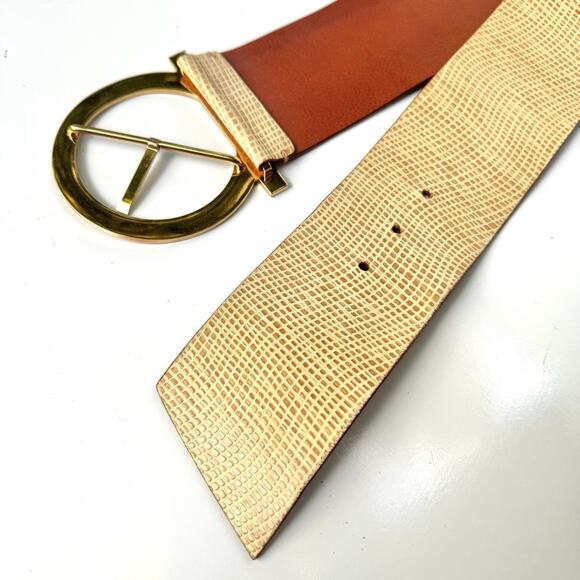 Ferragamo Gancini Belt Beige Leather Gold Gancini Buckle | Vintage Luxe Gift NEW - Picture 12 of 16